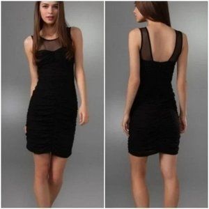 Club Monaco Womens Dress 0 100% Silk Bodycon Chiffon Mesh LBD Cocktail Ruched